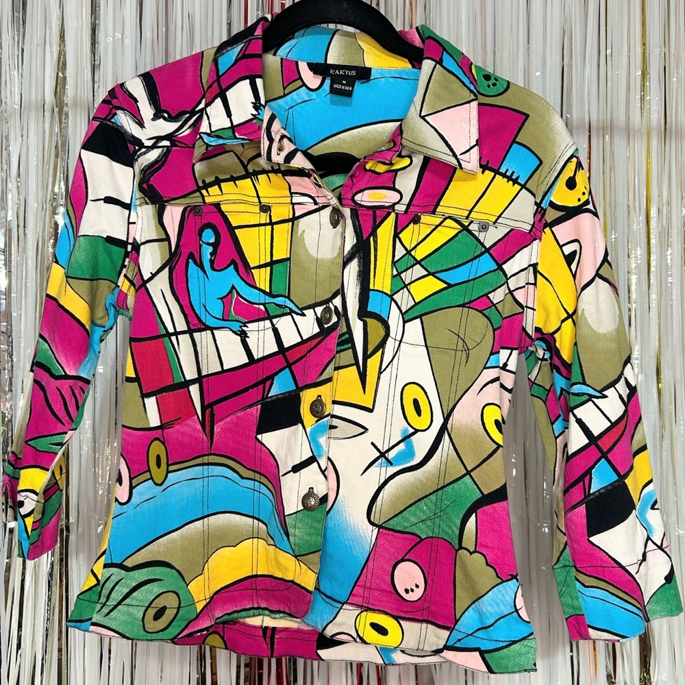 Colorful Kaktus Abstract Print Jacket